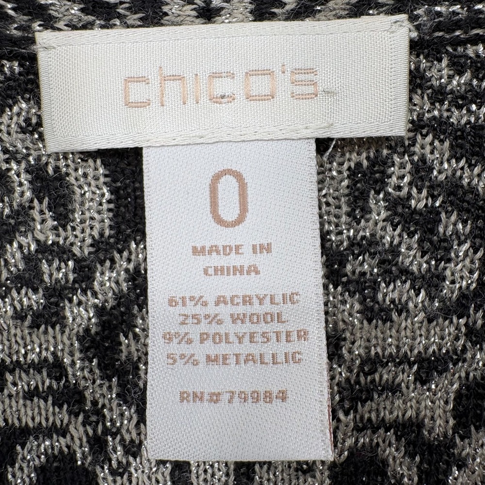Chico's Seraphina Cardigan Size 0 Metallic Wool Black Gray Baroque Scroll - Picture 7 of 11